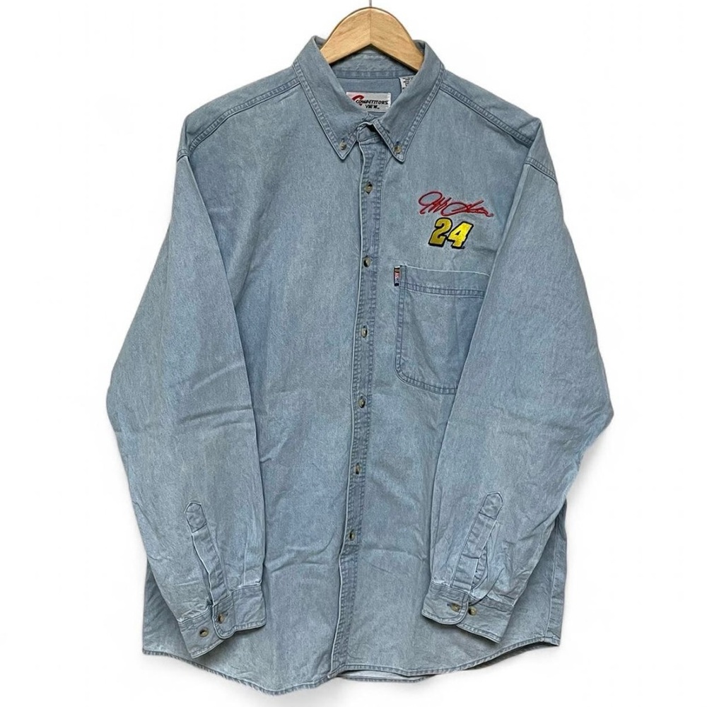 VTG Jeff Gordon #24 Nascar Competitors View Racing Blue Button Up Shirt - Large
